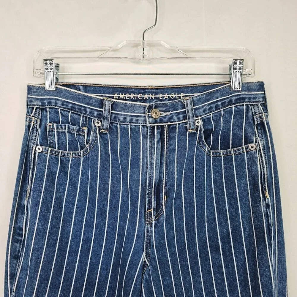 Women's AMERICAN EAGLE Jeans Retro Mom size 4 MEDIUM WASH BLUE Stripes High Rise - Picture 3 of 8